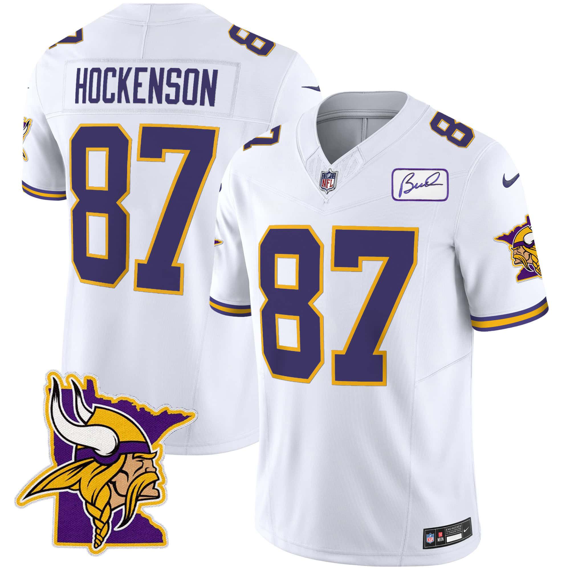Men Minnesota Vikings #87 Hockenson White 2024 Nike Patch Classic Limited NFL Jersey